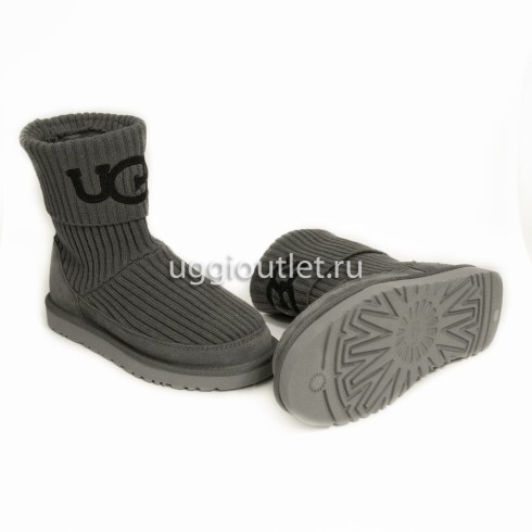 Classic Rib Knit Logo Boots Grey