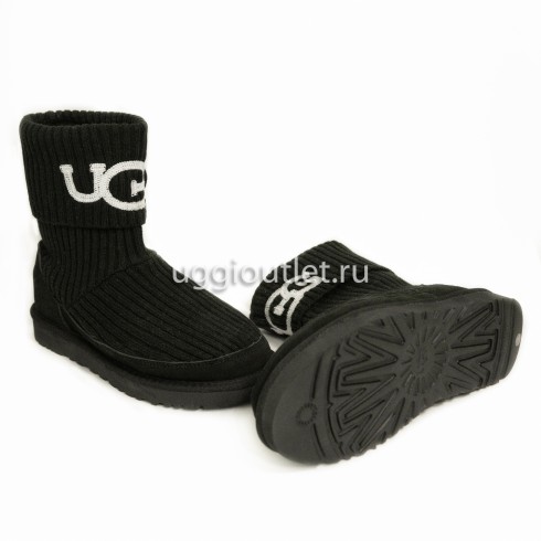 Classic Rib Knit Logo Boots Black