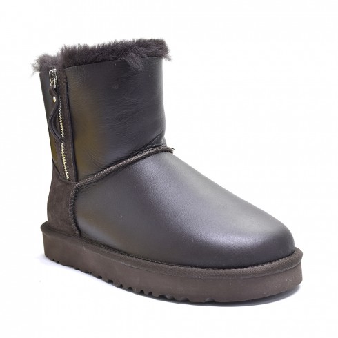 Double Zip Mini Leather Chocolate
