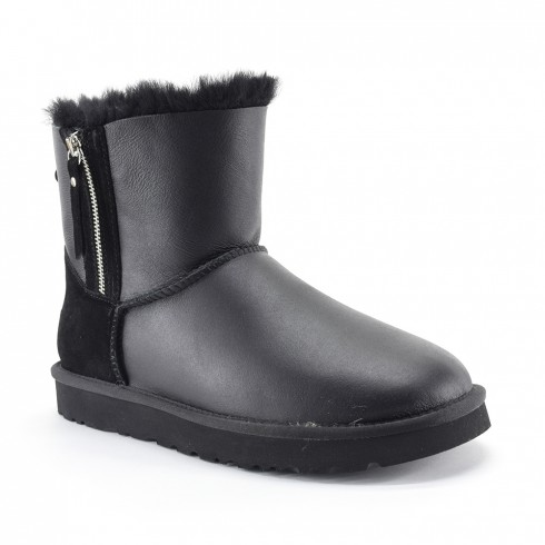 Double Zip Mini Leather Black