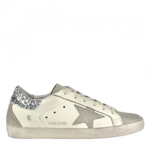 Golden Goose Superstar With Gray And Silver Glitter Heel Tab