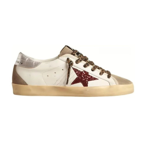 Golden Goose Superstar Burgundy Glitter Star and Silver Heel Tab